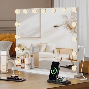 Hollywood Lighted Vanity Mirror - Dimmable LED Bulbs, 3 Color Modes, Touch Control, USB Charging Port, Tabletop - 1 of 4