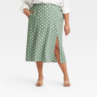 Women's Plus Size Side Slit Woven Pencil Skirt - Ava & Viv™