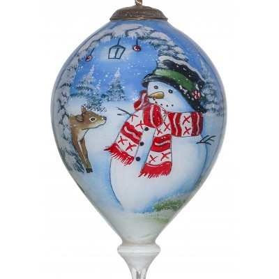 HomeRoots Adorable Snowman and Deer Hand Painted Mouth Blown Glass Ornament