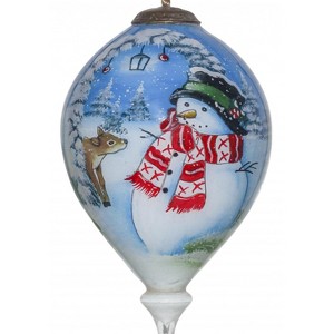 HomeRoots Adorable Snowman and Deer Hand Painted Mouth Blown Glass Ornament - 1 of 4