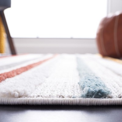 Ivory and Multi Stripe Wool Synthetic Area Rug 5'3" x 7'6"