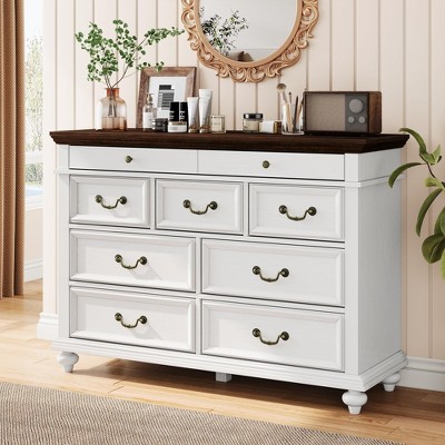 Farmhouse 9 Drawers Dresser for Bedroom, 47" Wide Wood Rustic Chest of 9 Drawers with Metal Handles