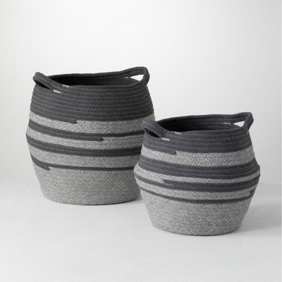 Sullivans Set Of 2 Basket Cotton Baskets 16"H & 12.5"H Gray