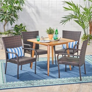 Christopher Knight Home Lagen Outdoor Acacia Wood and Wicker 5 Piece Dining Set - 1 of 4