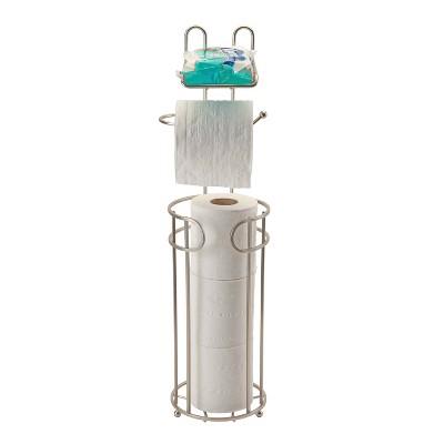 Satin Nickel Free Standing Toilet Paper Holder with Phone Shelf