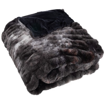 Oversized Ruched Faux Fur Blanket - 60x80-inch Jacquard Faux Fur Queen-size  Throw For Sofas And Beds - Luxurious Bedding By Lavish Home (black) : Target