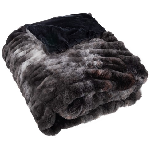 Oversized Ruched Faux Fur Blanket - 60x80-inch Jacquard Faux Fur Queen-size  Throw For Sofas And Beds - Luxurious Bedding By Lavish Home (black) : Target