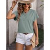 Coolmee Women's Summer Casual Blouse Fashion V-Neck Chain Striped Top Casual Short Sleeve Tops Loose Fit Jacquard Tops MGreen - 2 of 4