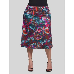 24seven Comfort Apparel Plus Size Brown Paisley Print Comfortable Elastic Waist Knee Length Skirt - 1 of 4