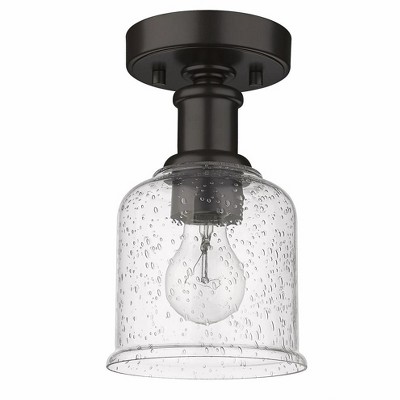 Rustic Bronze Globe Flush Mount with Clear Seedy Glass