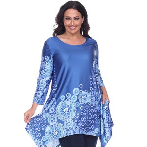 Women's Plus Size 3/4 Sleeve Printed Rella Tunic Top with Pockets - White Mark - 1 of 3