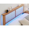 Bed Frame with Natural Rattan Headboard and  LED Lights, Wood Platform Boho Bed Frame, Noise-Free/Wood Slat Support/No Box Spring Needed - 4 of 4
