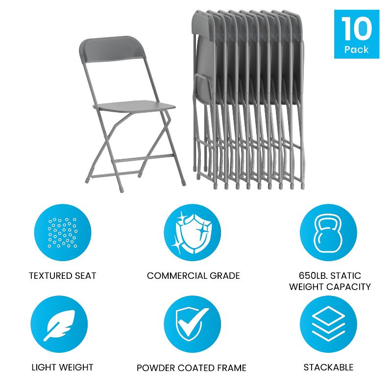 Emma and Oliver Set of 10 Stackable Folding Plastic Chairs - 650 LB Weight Capacity, 5 of 14