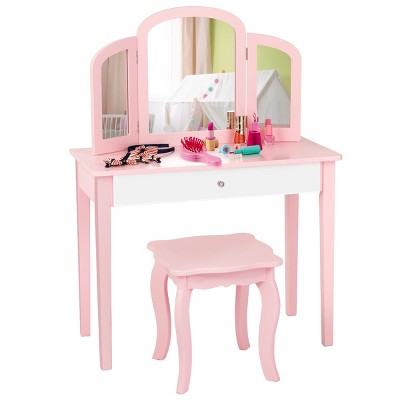 Pink Princess Kids Vanity Set with Mirror and Stool