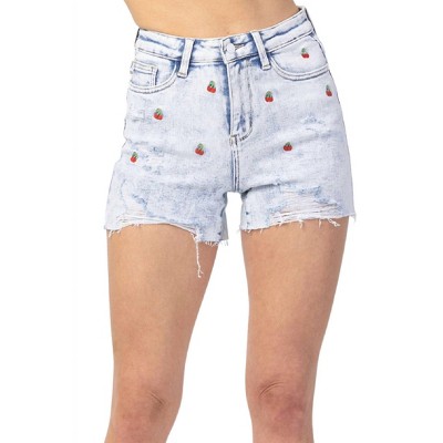 Women's Cherry Embroidery High Rise Cut-Off Short - Judy Blue