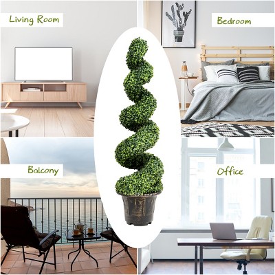 4ft Green Plastic Boxwood Spiral Topiary Bonsai Tree