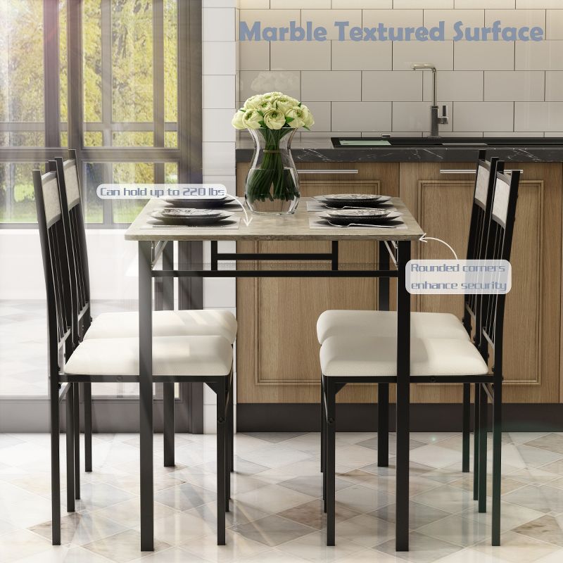 Costway 5 Piece Faux Marble Dining Set Table and 4 Chairs Kitchen Breakfast Furniture Grey, 4 of 11