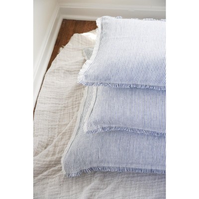 Blue and White Pinstripe Fringe Linen Pillow