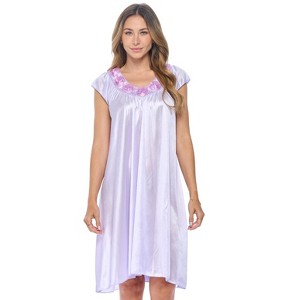 Casual Nights Women's Cap Sleeve Rose Satin Tricot Nightgown - 1 of 4