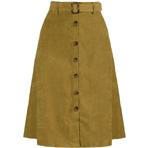 Allegra K Women's High Waist Solid Button Front A-Line Belted Corduroy Midi Skirt - 1 of 4