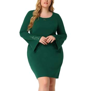 Agnes Orinda Women's Plus Size Cocktail Party Lace Bodycon Bell Sleeve Dress