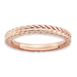Black Bow Jewelry Stackable 14K Rose Gold Plated Silver Domed Wheat Design Band - 1 of 4