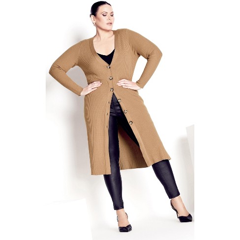 AVENUE | Women's Plus Size Cardigan Button Knit - Camel - 30W/32W