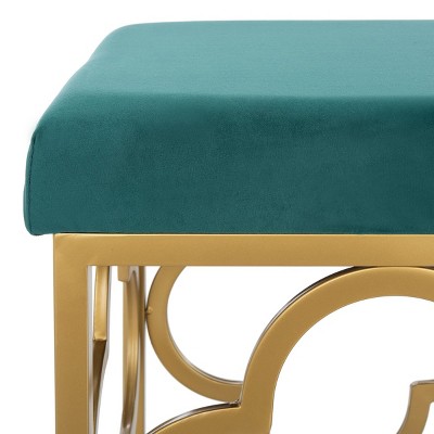 Emerald Velvet and Gold Quatrefoil 45" Bench