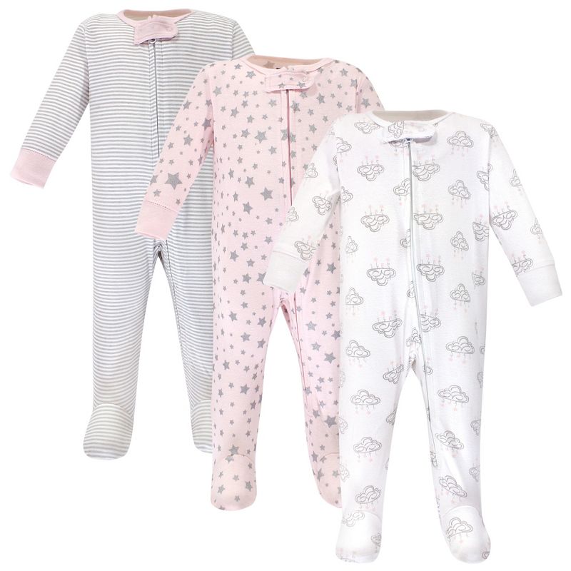 Hudson Baby Infant Girl Cotton Zipper Sleep and Play 3pk, Cloud Pink, 1 of 5