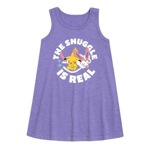 - Pokémon - The Snuggle Is Real Pikachu And Sylveon Graphic Sleeveless Aline Dress - 1 of 3