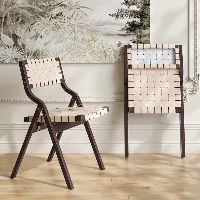 Grungis Wood Folding Dining Chairs with Woven Seat,Stackable Accent Chair with Webbing Back,Dining Chair for Kitchen,Set of 2