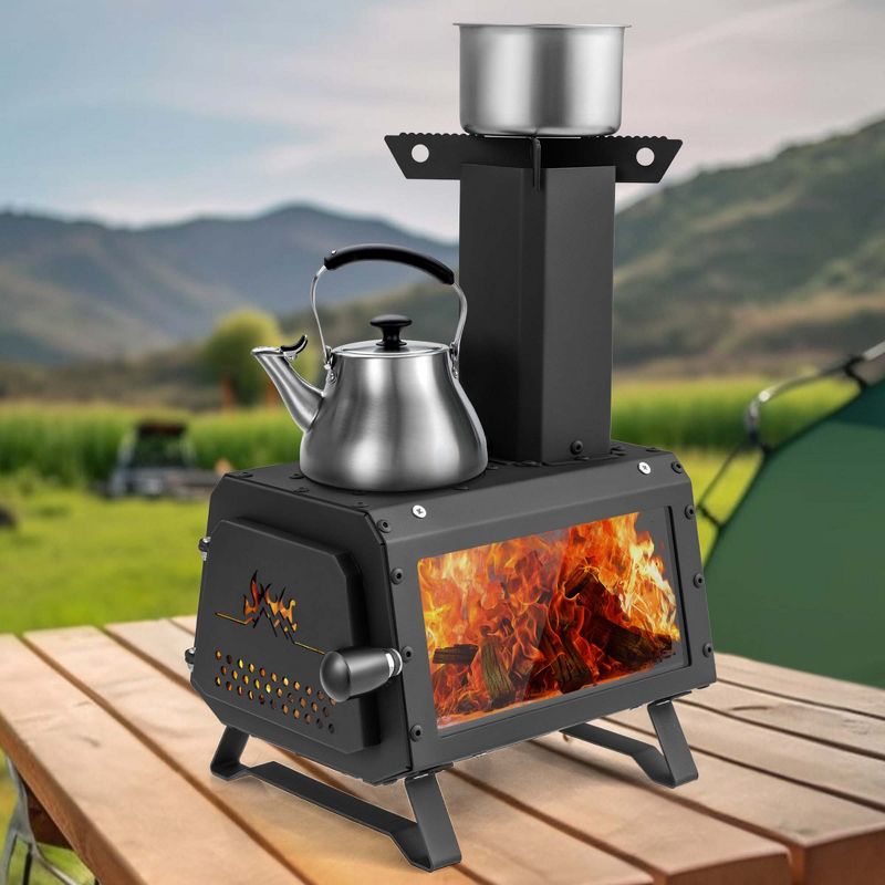 Costway Portable Wood Burning Stove Wood Camping Stove Heater with 2 Cooking Positions, 2 of 11