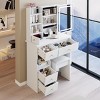 Small White Vanity Table with Cushioned Stool, Mirror Light & Touch Control, Compact Makeup Desk for Girls Bedroom-Cuddlewood - 3 of 4