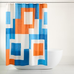 TOWN & COUNTRY PLAY Lucy Mid Century Squares Cotton-Rich Breathable Fabric Shower Curtain - 1 of 4