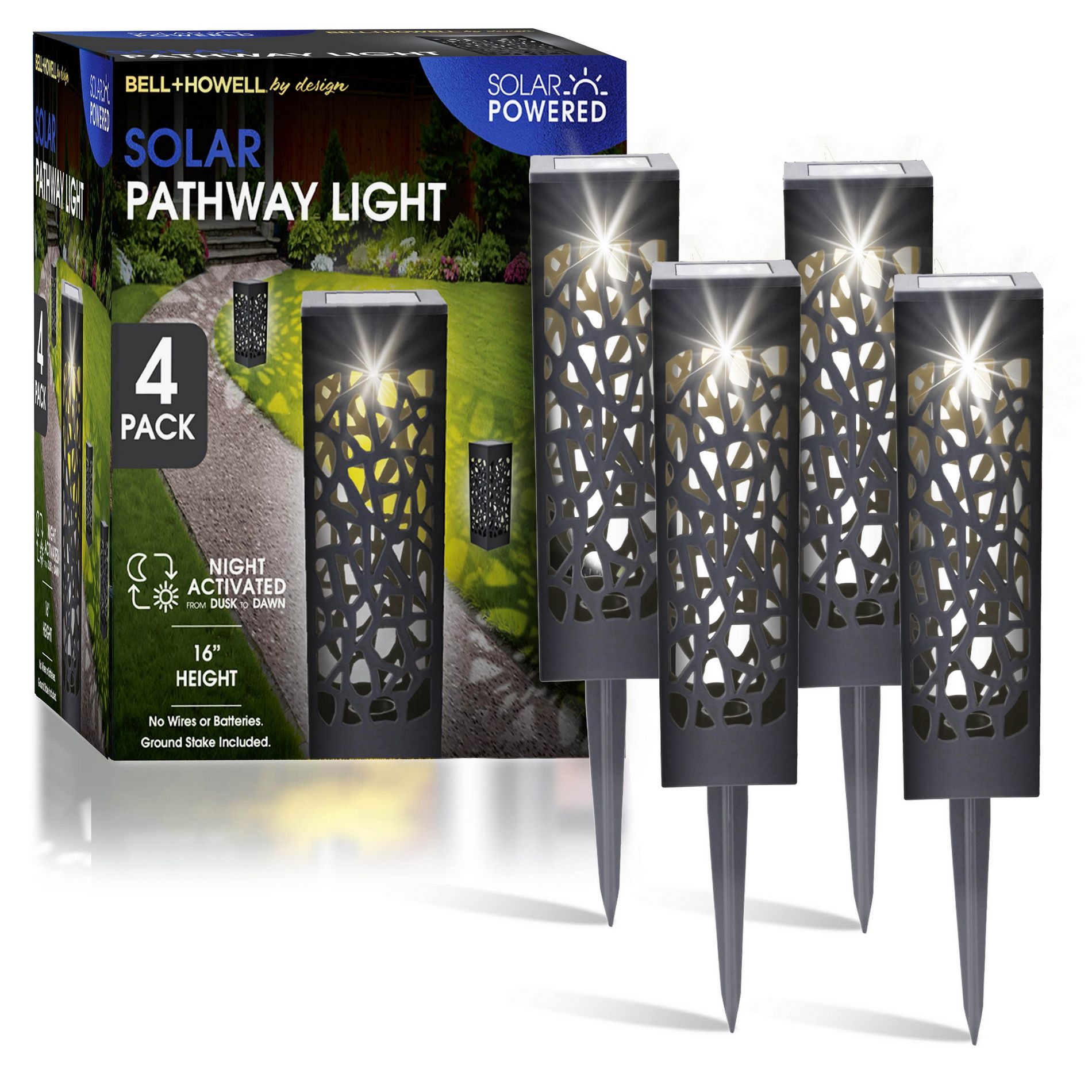 Solar Pathway Lights 4 Pack Bollard Solar Outdoor Landscape Ground Lights Motion Sensor