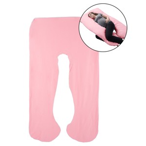 Full Body Pillow Cover- U-Shaped 100% Cotton Jersey Replacement Pillowcase, Removeable with Zipper for Pregnancy/Body Pillows by Hastings Home (Pink) - 1 of 4