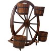 Okak Wooden Raised Garden Bed with Wagon Wheel Barrel Shape, Outdoor Planter with 4 Boxes, Planter Box for Backyard, Garden, Patio, Brown - 2 of 4