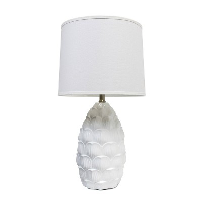White Resin Table Lamp with Fabric Shade and 3-Way Switch