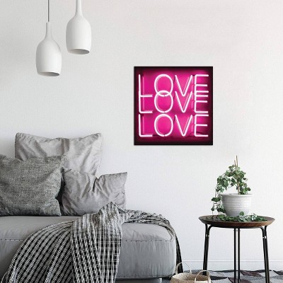Neon Love Love Love Pink and Black Canvas Print