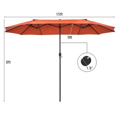 15ft Orange Double-Sided Steel Patio Umbrella with Hand Crank
