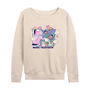 Women's - MTV - Funky Flower Dude Lightweight French Terry Wide Neck Long Sleeve Shirt - 1 of 4