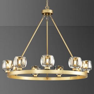 CityFurn 9-Light 36'' W Modern Wagon Wheel Chandelier with Clear Glass - 1 of 4