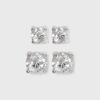 Sterling Silver Cubic Zirconia Quad Multi Size Stud Earring Set 4pc - A New  Day™ Clear