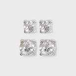Sterling Silver Duo Round Cubic Zirconia Stud Earring Set 2pc - A New Day™ Clear