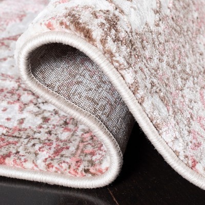 Beige & Pink Hand-Knotted Chic Synthetic Area Rug - 2'x7'