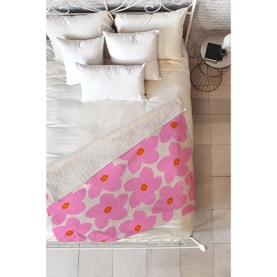 Daily Regina Designs Abstract Retro Flower Pink 80" x 60" Fleece Throw Blanket - Deny Designs