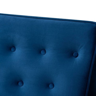 Navy Blue Velvet and Walnut Wooden Accent Chair
