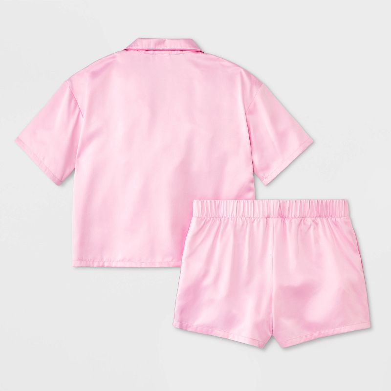 Girls' 2pc Satin Short Sleeve Button Up Pajama Set - art class™, 3 of 6
