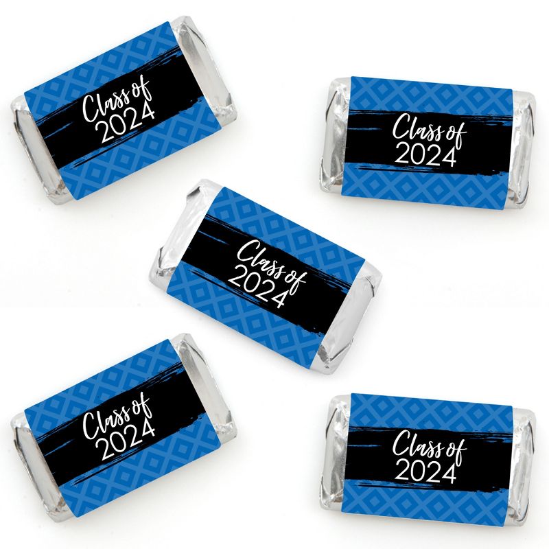 Big Dot of Happiness 2024 Blue Graduation Party - Mini Candy Bar Wrapper Stickers - Small Favors - 40 Count, 1 of 7