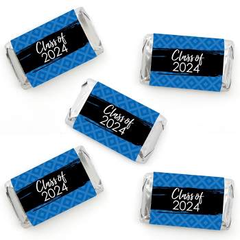 Big Dot of Happiness 2024 Blue Graduation Party - Mini Candy Bar Wrapper Stickers - Small Favors - 40 Count